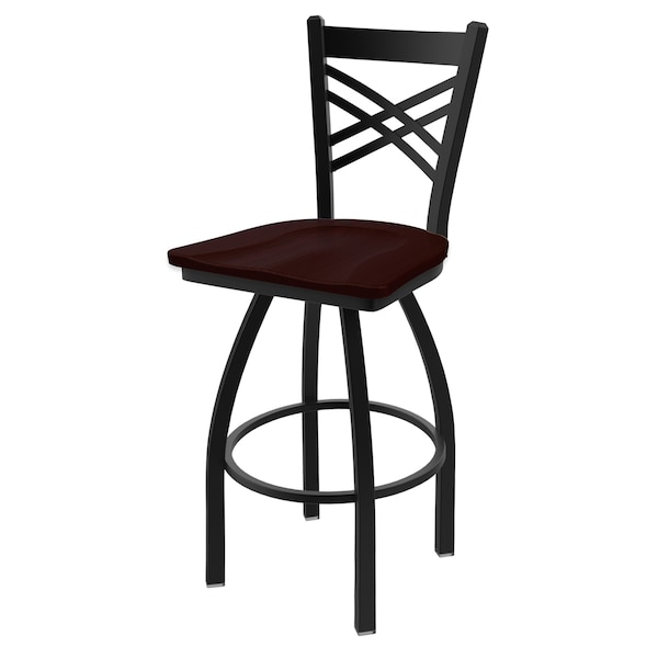 25" Swivel Counter Stool, Black Wrinkle, Dark Cherry Oak Seat